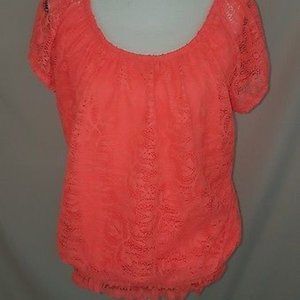 Bobbie Brooks 2X Coral Crochet Lace Cap Sleeve Top